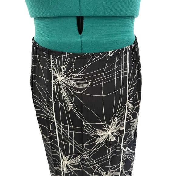 K.D. Spring Black & White Floral A-Line Midi Skirt With Elastic Waist Band Large - Picture 12 of 16
